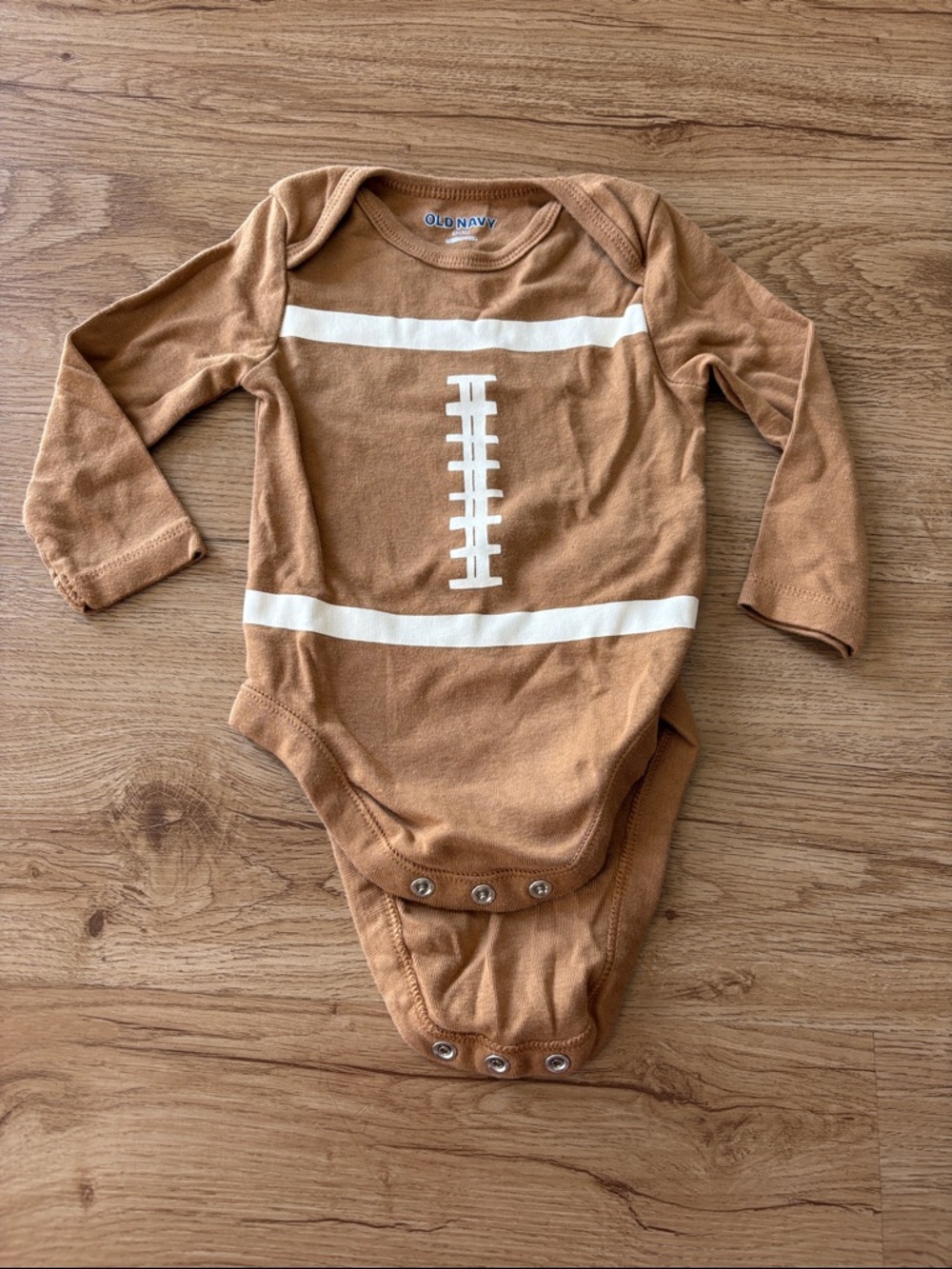 Old Navy Brown and White Football-Graphic Long Sleeve Baby One-Piece